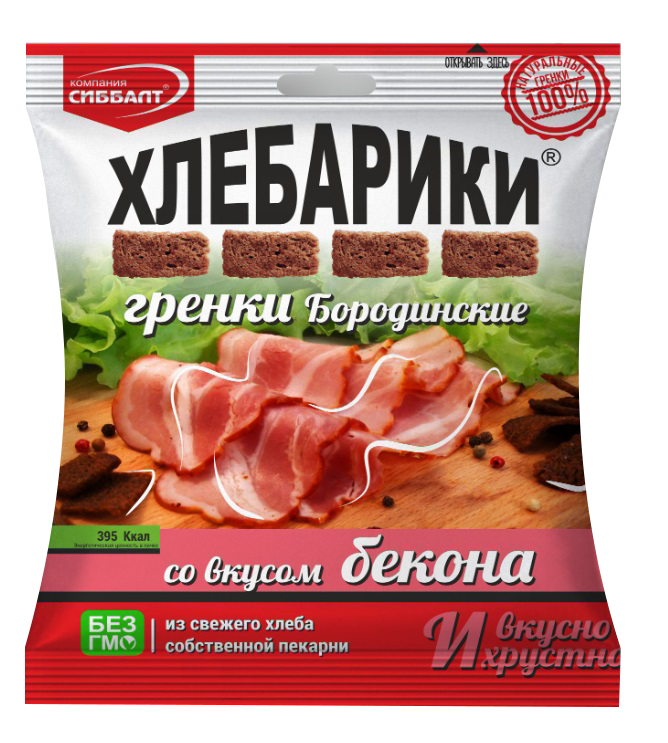 Гренки бородинские со вкусом бекона ХЛЕБАРИКИ 100гр*18