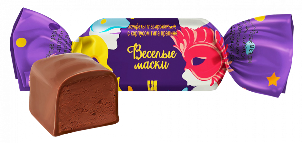 Конфеты шоколадные  ВЕСЕЛЫЕ МАСКИ завертка носок 1кг*8 (Волгоград) Конфил