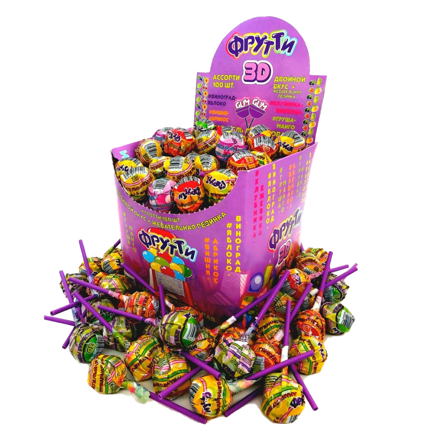 Чупс Фрутти 3D с жев.рез.двойной вкус 12гр 100шт*12бл