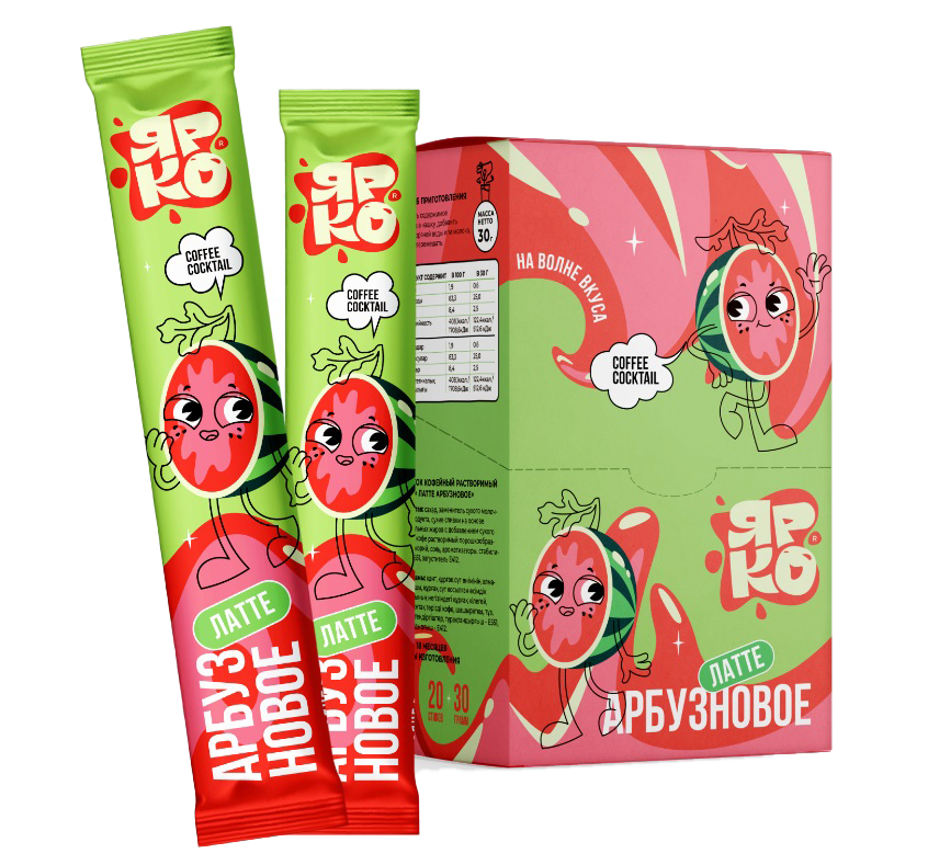 Напиток кофейный растворимый ЯРКО Латте "Арбузновое" 30 гр*20 шт/18 бл