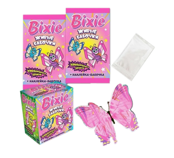 Взрывная карамель BIXIE с наклейками Живые бабочки  1 гр *36 шт (Холодок)
