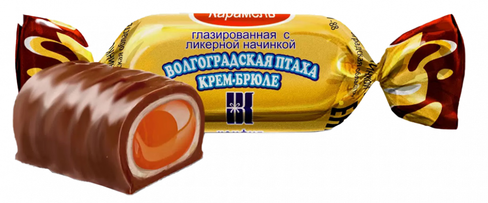 Карамель Волгоградская Птаха Крем-Брюле в шоколаде 1кг*8шт (Волгоград)