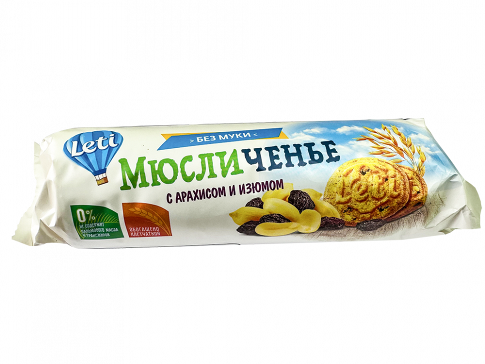Печенье зерновые печеные мюсли "Мюсличенье" с арахисом и изюмом 220г х 14 шт ГМ