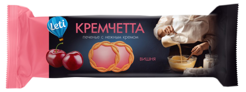 Печенье сахарное "Кремчетта" с ароматом вишни 120г.*9шт ГМ