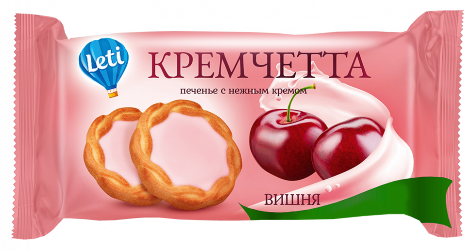 Печенье сахарное "Кремчетта" с ароматом вишни 440г.*8шт ГМ