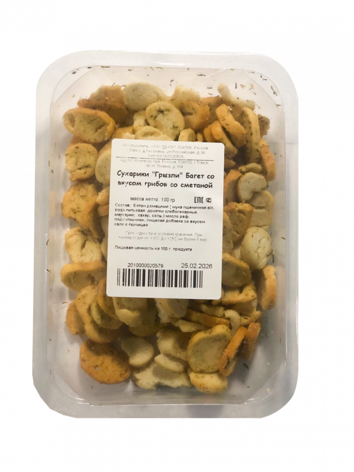 Сухарики "ГРЫЗЛИ" багет со вкусом грибы со сметаной 100гр*25шт г.Томск