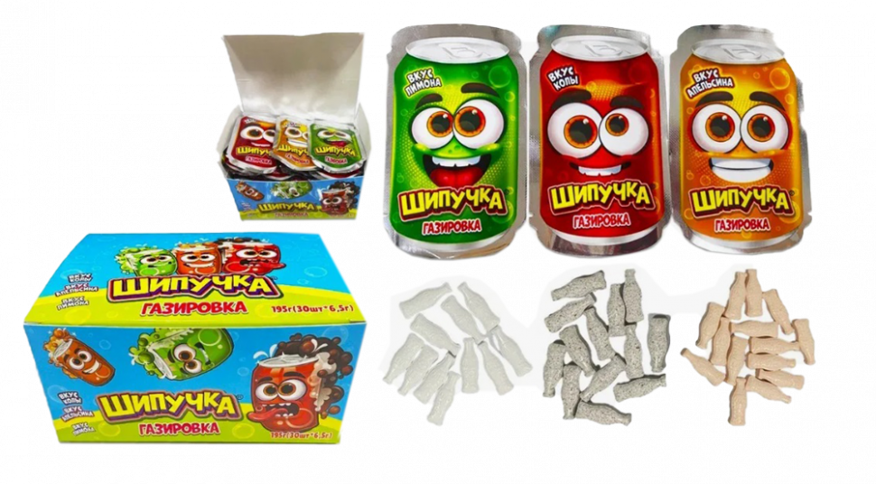 Конфета сахарная Шипучка-газировка ассорти 6,5гр*30шт*20 (Холодок)