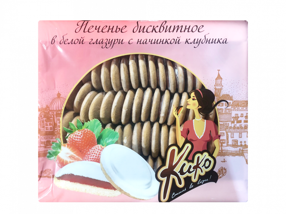 Печенье бисквитное КиКо клубника в белой глазури 1,2 кг.(Самара)