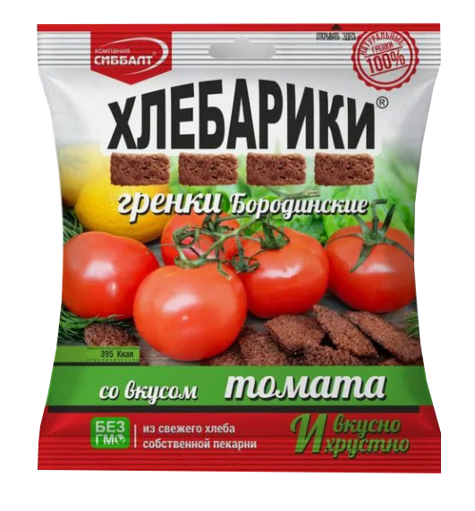 Гренки бородинские со вкусом томата с зеленью ХЛЕБАРИКИ 100гр*18