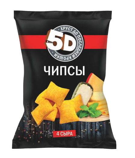 Чипсы пшеничные 5Д со вкусом 4 сыра 45г*40шт 5Д (Москва)