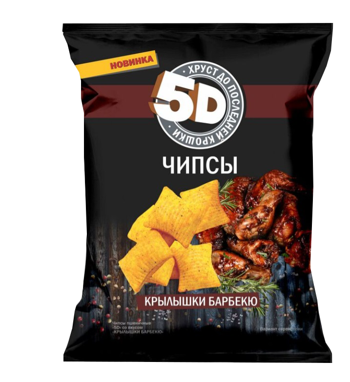 Чипсы пшеничные 5Д со вкусом Крылышки Барбекю 90г*28шт 5Д (Москва)