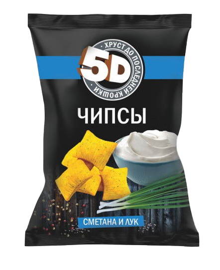 Чипсы пшеничные 5Д со вкусом Сметана и лук 45г*40шт 5Д (Москва)