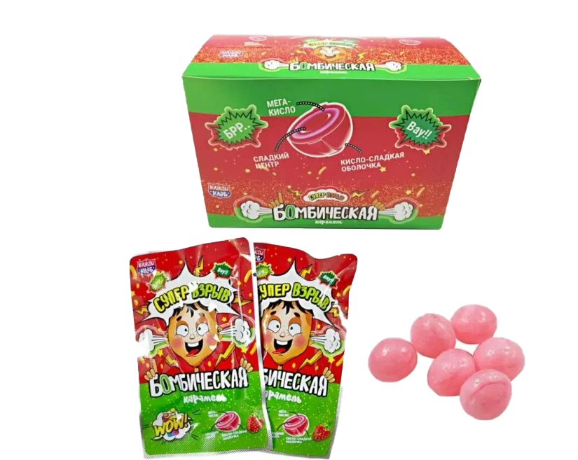 Карамель леденцовая "Бомбическая"со вкусом клубники 13гр*30шт*12бл