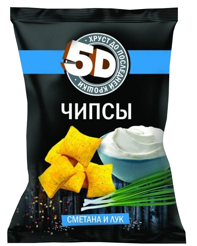 Чипсы пшеничные 5Д со вкусом Сметана и лук 90г*28шт 5Д (Москва)